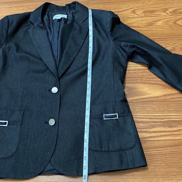 Calvin Klein women’s dark gray / black blazer cotton blend 2 metal buttons-14 - Picture 13 of 16